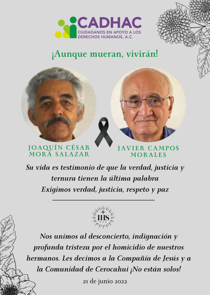 Condenamos el homicidio de los jesuitas Javier Campos Morales y Joaquín César Mora en Chihuahua