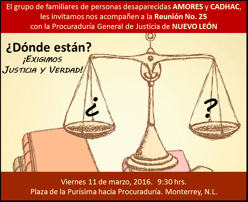 Te invitamos a la Reunión No. 25 entre Amores, CADHAC y la PGJNL